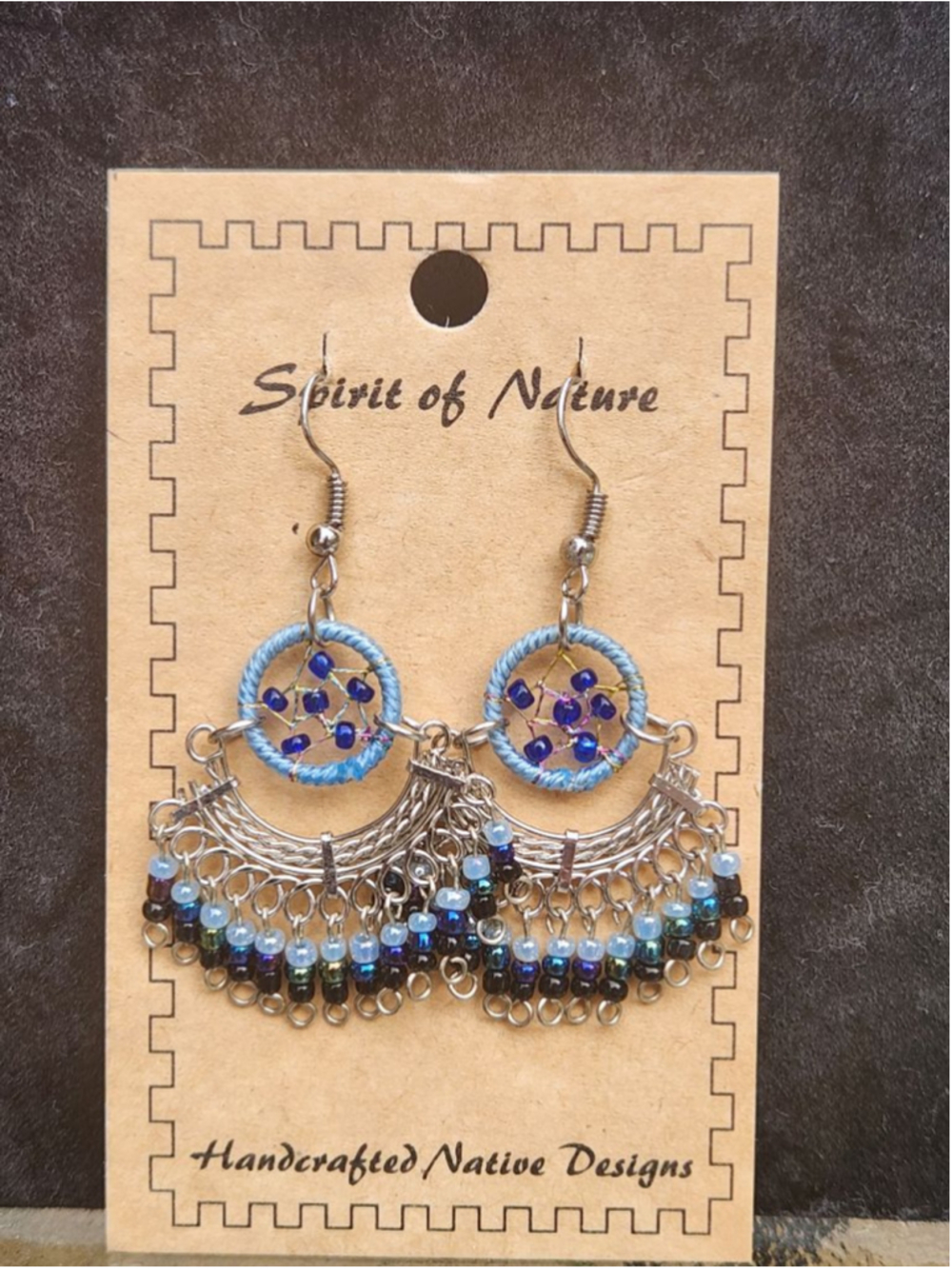Spirit of Nature Dreamcatcher beaded dangle Earrings Blue Silver